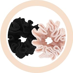 Chouchou plissés noir et rose poudré