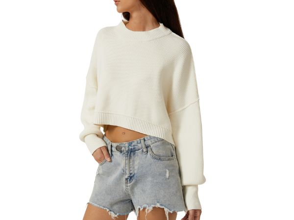 QINSEN Cropped Sweater for Women Oversized Long Sleeve High