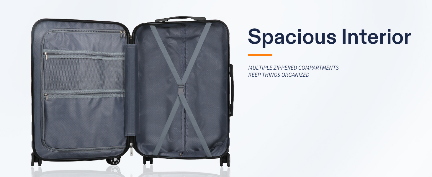 Spacious Interior - 3 Piece Luggage Set Suitcase Baggage Hardside Hard Shell