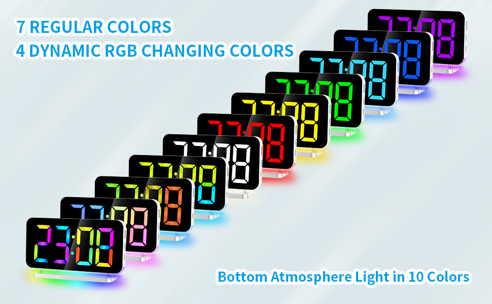 Sukeen Alarm Clock, 7.4" LED Digital Clock, Mirror Clock with 11 Colors