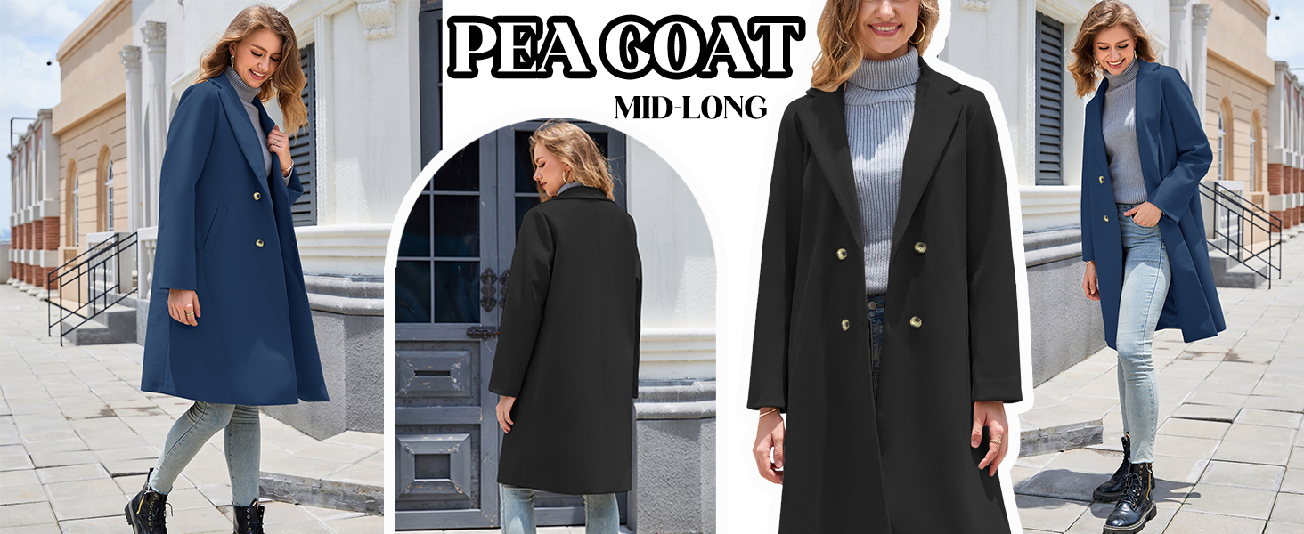 Womens Mid-Long Pea Coat