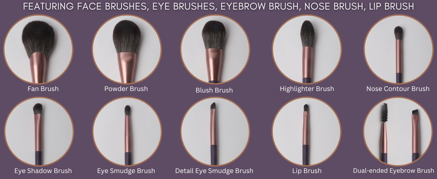 Makeup Brush Set, Foundation Brushes, Eye Makeup brushes, Eyebrow brushes & a Makeup Bag, eyeshadow