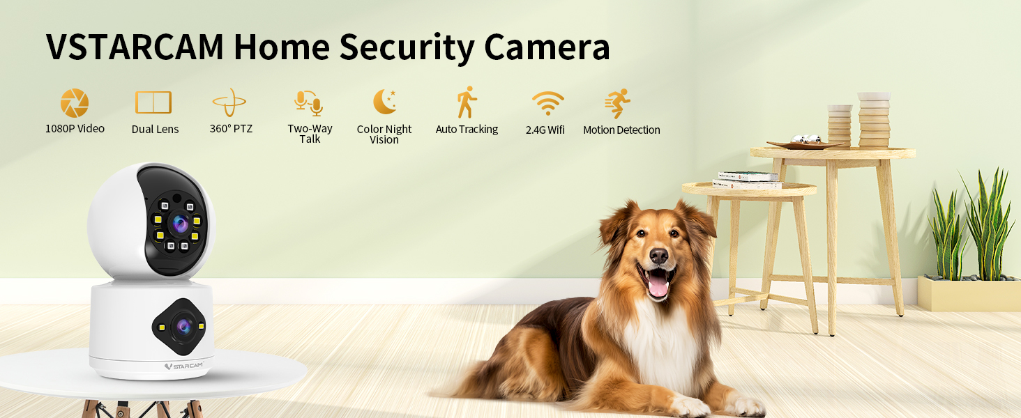 VSTARCAM 1080P Dual Lens: 360° Indoor Security Camera Baby Monitor