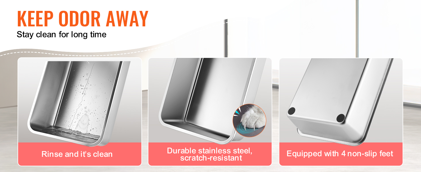 VEVOR 8'' Deep Stainless Steel Cat Litter Box,3 Pack XL