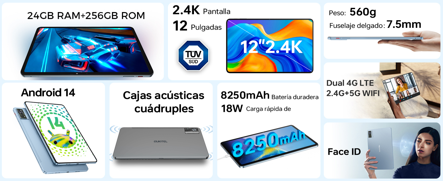 OUKITEL OT5S Android 14 Tablet - Tablets 12 Pulgadas Gaming Tablet