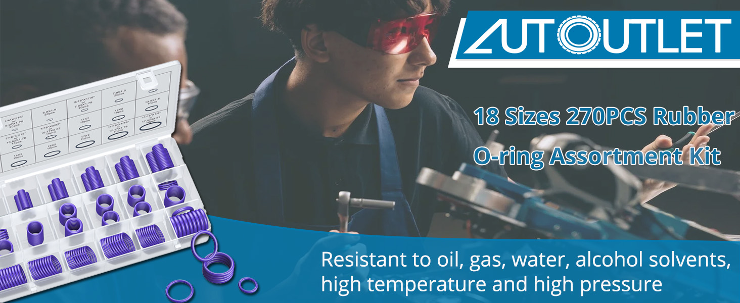 AUTOUTLET O Rings 270PCS ORing Kit 18 Sizes AC O Ring Kit Car Air