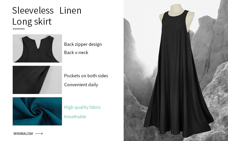 Rainday A-line Linen Dress for Women Sleeveless Plus Size Maxi Dress for Women