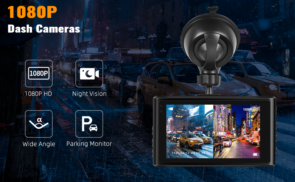 Dash Cam Front and Rear, 1080P Full HD Dual Dash Camera for