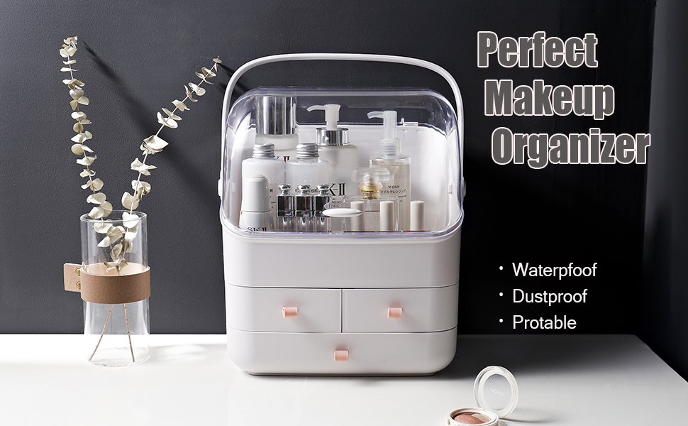 Makeup Organizer Box, Waterproof&Dustproof Cosmetic Organizer Box with Lid Fully Open Makeup