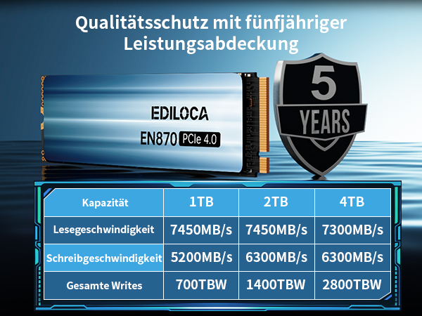 新品 Ediloca EN870 SSD 2TB PCIe 4.0 PS5動作 Ediloca EN870 SSD 2TB NVMe SSD M.2 PCIe Gen4, Interne SSD