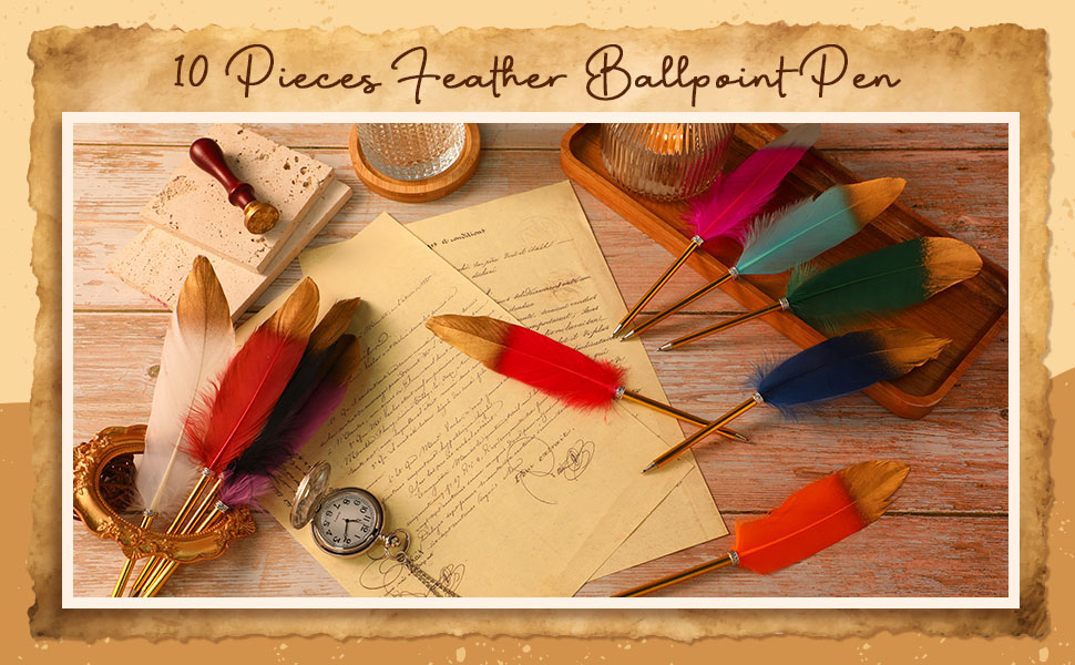 10 Pcs Feather Quill Ballpoint Pens Bulk 0.5mm Ink Feathered Vintage Pens Refined