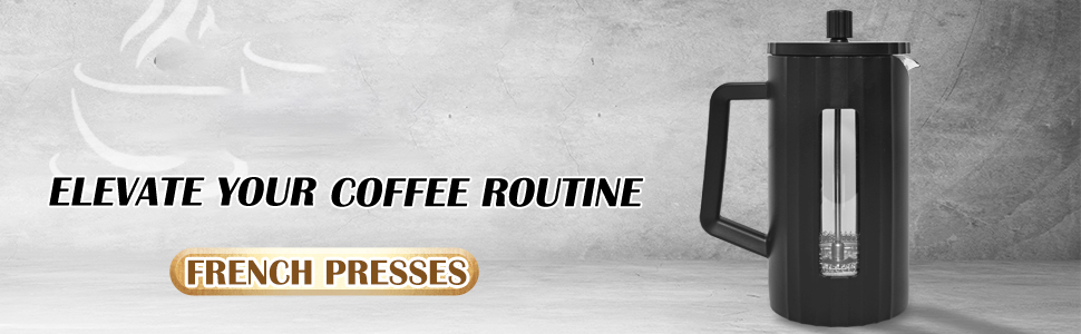 ماكينة تحضير القهوة الفرنسية - زجاج البوروسيليكات مع 3 طبقات من الستانلس ستيل، ماكينة تحضير القهوة الفرنسية الكبيرة للمنزل والمكتب والمطبخ والسفر، تصميم اسود عصري (اسود) 17 ايه