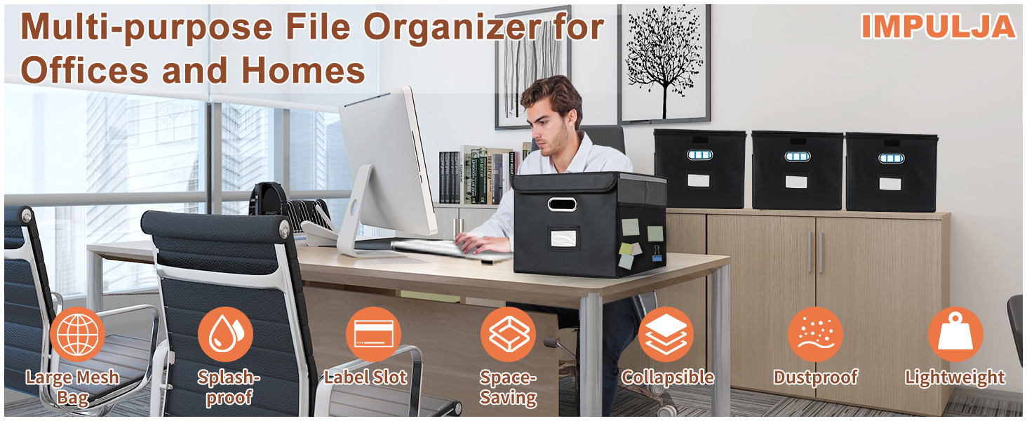 File Organizer Box with Pocket,Faux Leather Hanging File