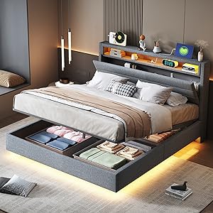 Upholstered bed 140 x 200 cm, double bed functional bed with USB socket and LED lighting