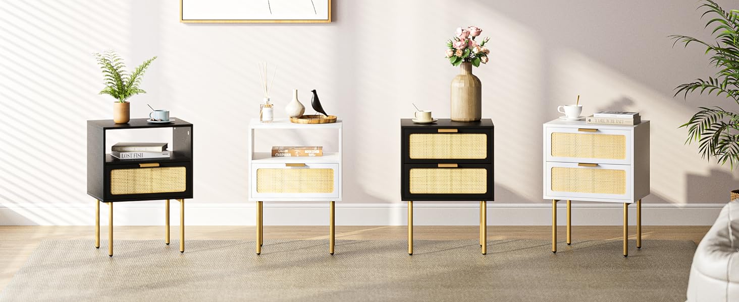 HEYZOEY Bedside Table,Nightstand With 2Drawer,Black Bedside Table,2