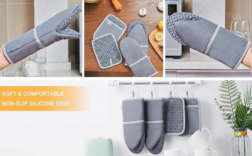 VHAUSE Oven Gloves and Potholders Set 4pcs Long Cotton Puppet Oven