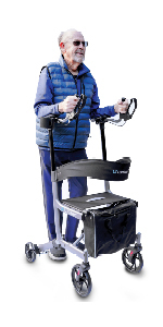 Mobility device that provides upright walking with stability, safety, and improved posture.