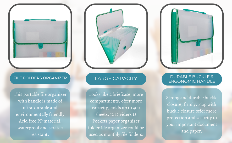 MAXJET™ Transparent 13 Pocket File Folder Filing Briefcase Portable