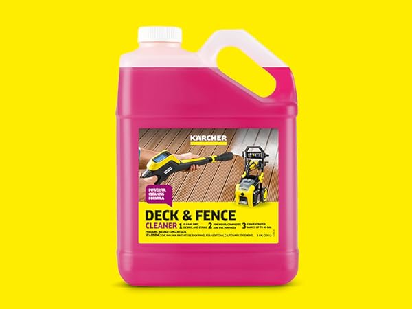 The Kärcher Deck &amp; Fence Cleaner in front of yellow background