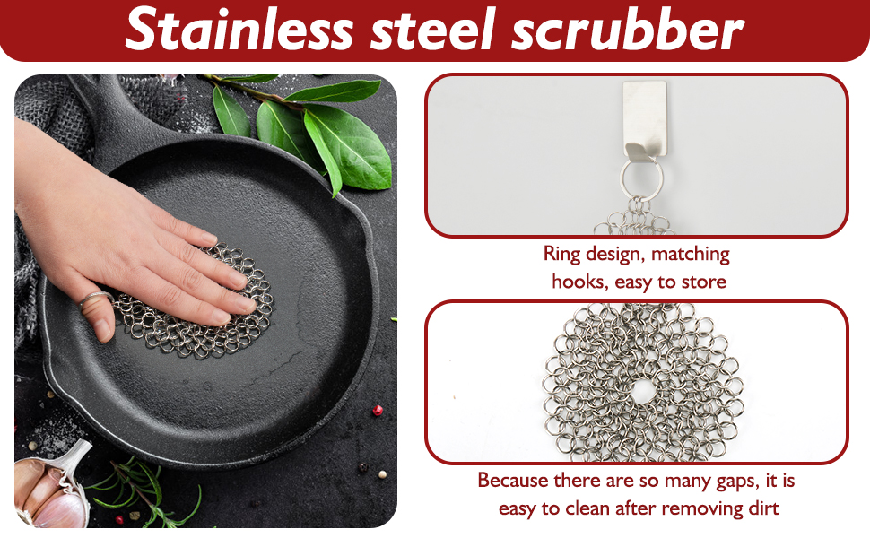 SAMEBUTECO Cast Iron Scrubber,Stainless Steel Chainmail