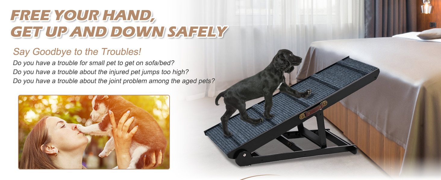 Dog Ramp,4 Level Adjustable Folding Pet Ramp for Middle Bed