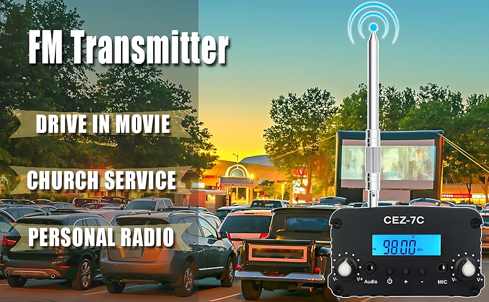 FM Transmitter,Long Range Stereo Radio Broadcast Transmitter for Drivein Church