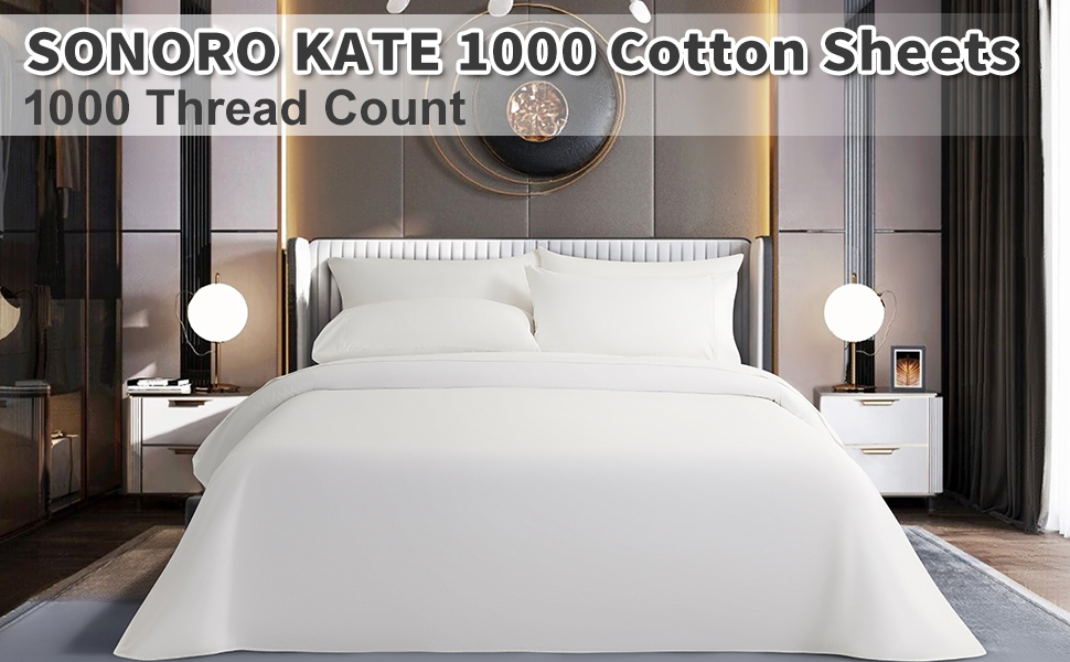 SONORO KATE Cotton Sheets 1000 Thread Count, Luxury 100 Egyptian