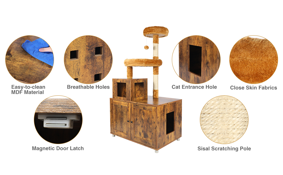 Domaker Cat Tree Litter Box Combo, Cat Tower with Litter