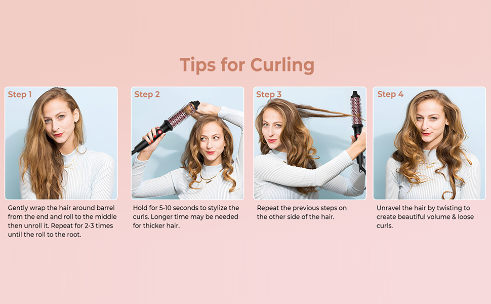 فرشاة حرارية 1.25 انش مكواة تمويج الشعر ساخنة تكثيف مشط ايوني سيراميك تورمالين 110-240 فولت للسفر مع شاشة LCD مستديرة أسود 6 فرشاة حرارية