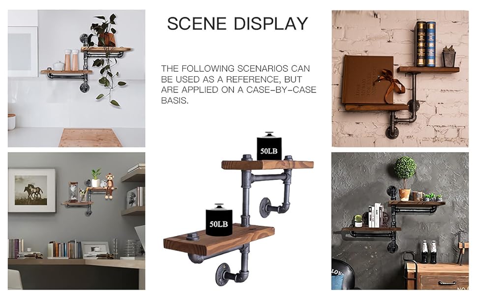 SaiDuoDuo Wooden Floating Shelves, 3-Tier Industrial Pipe Wall Mount Shelves, Rustic Shelves, Wall Mounted Book Shelf, Wall Shelves, for Kitchen, Living Room Decor Home Accessories 14 wall shelf