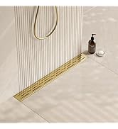 Neodrain 24-in Brushed Brass Rectangular Linear Shower Drain with Brickwork Pattern Grate, 304 St...