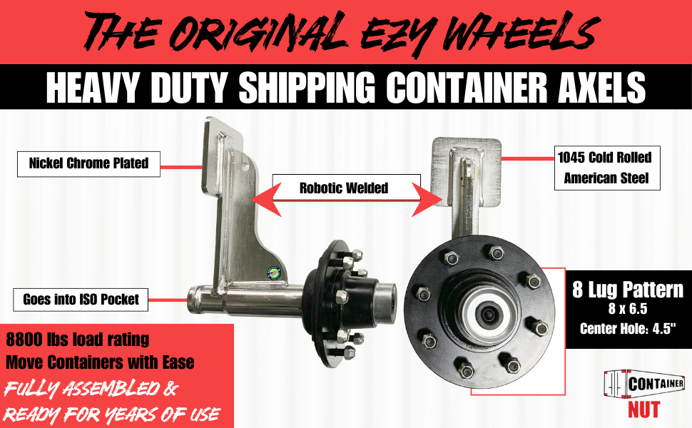 Shipping Container Wheels 8Lug EZY Wheels Kit w/EZY Lift + Ratchet