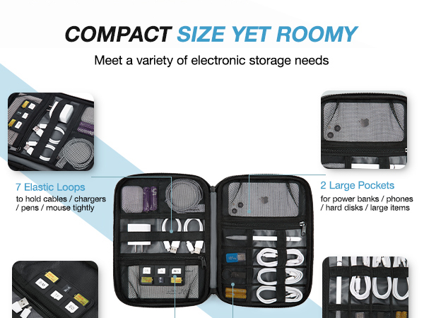 Organiseur électronique, AURTEC Digital Accessories Cable Organizer Bag Sac  de rangement pour câble de voyage protège les clés USB, 