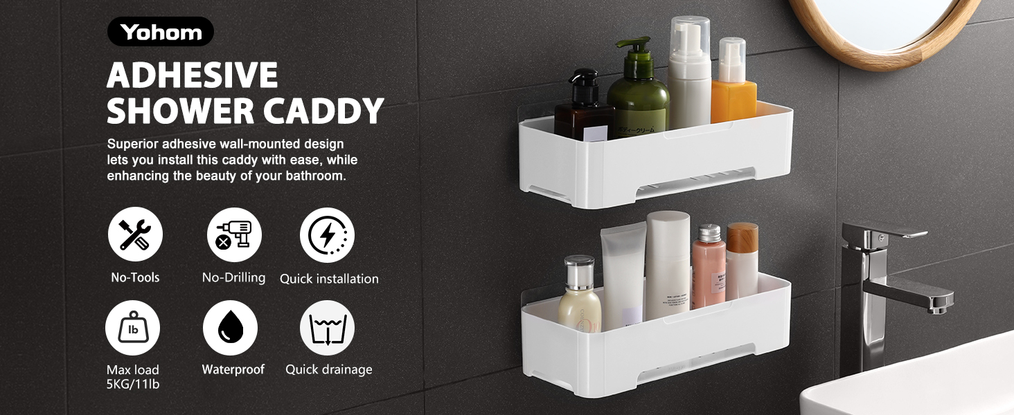 YOHOM Bathroom Shelf Adhesive Shower Caddy for Tile Wall Stick on