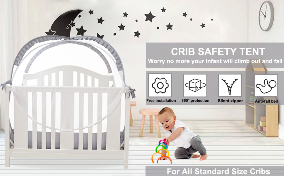 JOINSI Safety Crib Tents to Keep Toddler in, Pop Up Baby Mosquito Net Cover Bed