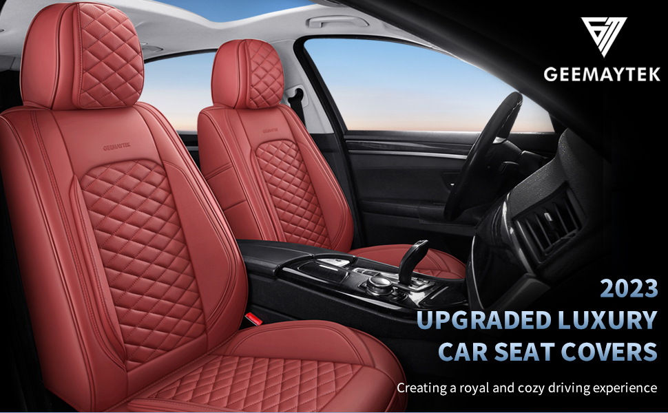 GEEMAYTEK Car Seat Covers Full Set, Universal Leather Seat
