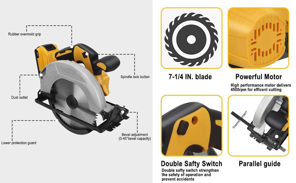 For Dewalt Circular Saw, 71/4” Cordless Circular Saw Brushless 20V