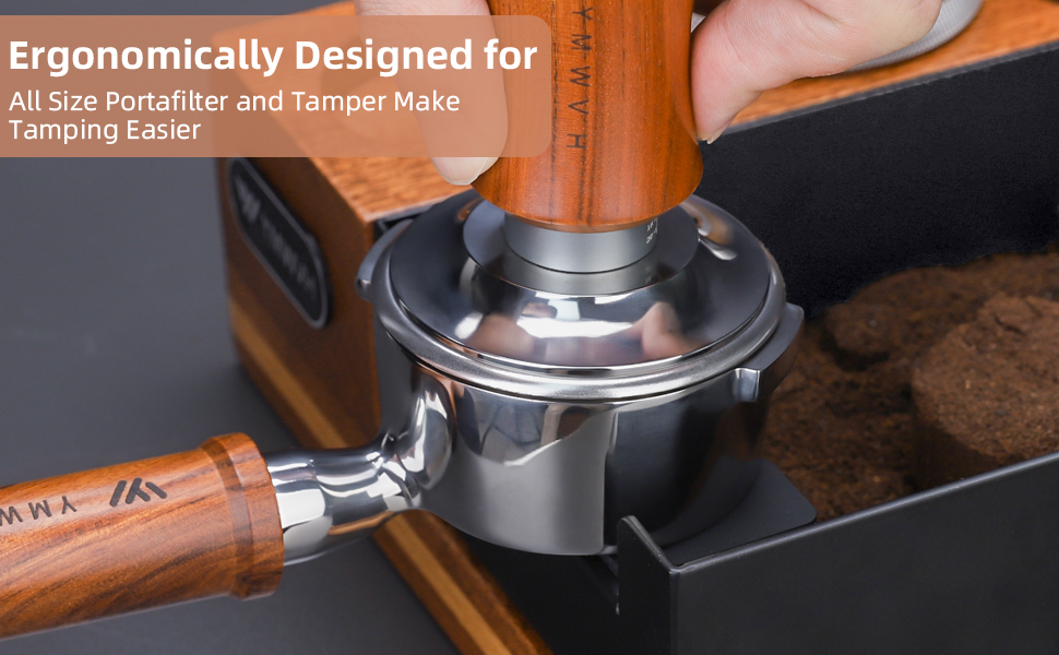 YMWVH Espresso Knock Box Tamperstation 51mm/53mm/54mm/58mm, Walnut