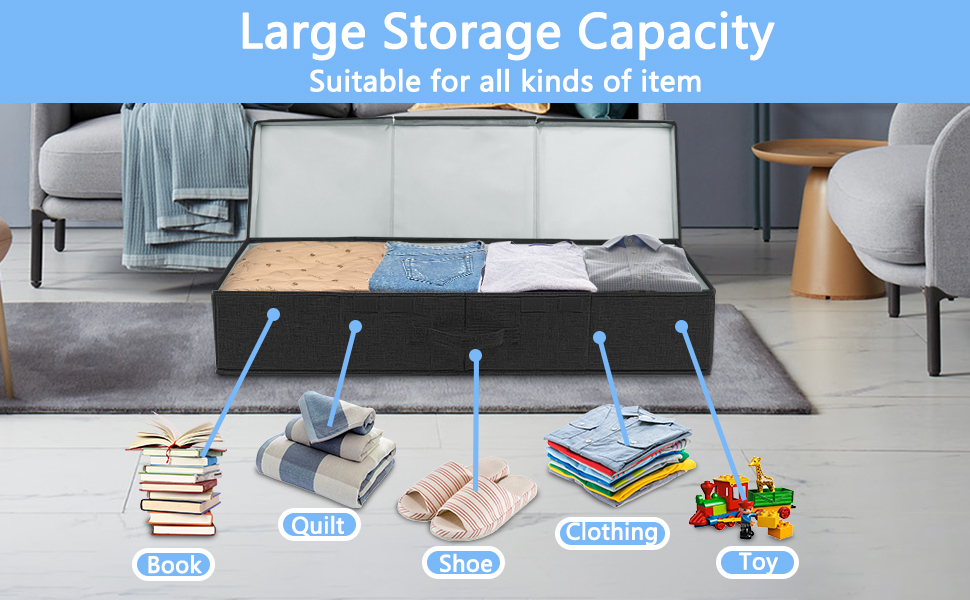 JUPELI Under Bed Storage, 2 Pack Large Underbed Storage Box with Lids