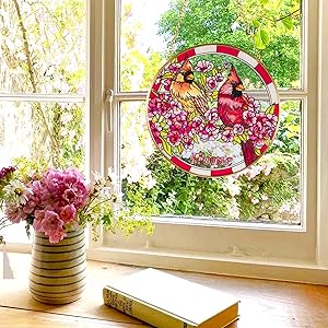 Opohaome Cardinal Suncatcher Stained Glass Window Hangings f... 7 Cardinal Stained Glass Window Hangings Suncatcher Red Birds Sun Catchers