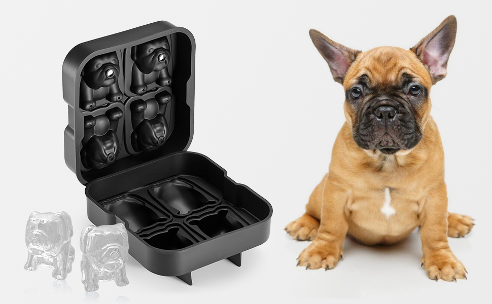 Nax Caki 3D Bulldog Ice Cube Mold Fun Shapes, 2.4" Large Pug Dog Whisky Ice Cube Mold, Big Dog