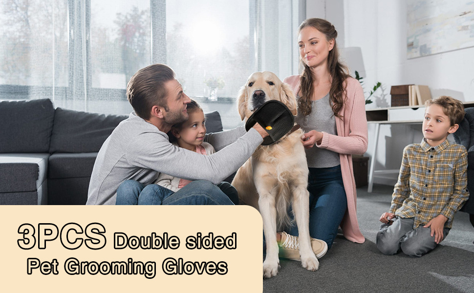 FunnAura 3 Pcs Static Removal Gloves Pet Hair, Reusable Double Sided Grooming Gloves for Grooming, Deshedding, Washing 10 aplus content image