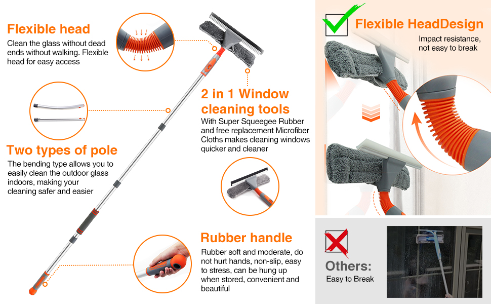Baban Window Squeegee Cleaner, 2 in 1 Window Cleaning Tool with Elbow