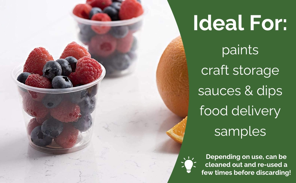 QNP Supplies (100 Sets) Small Plastic Portion Cups with Lids (1oz) Clear, Disposable Condiment