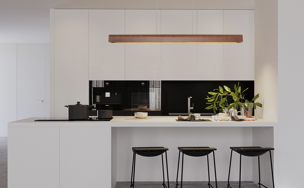 YISDESIGN 31.5" Wood Integrated Led Linear Pendant 18W 4000K Modern