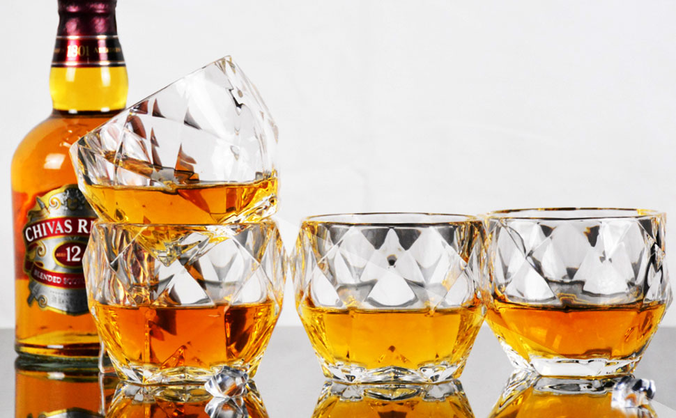 Diamond Shaped Whiskey Glass Crystal Rocks Whiskey Glasses Scotch Bourbon Vodka Liquor Wine Drink
