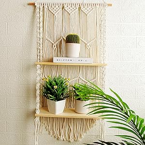 macrame wall hanging shelf
