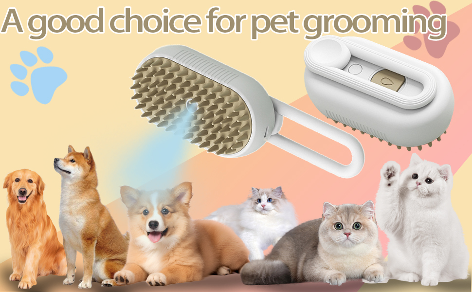 Cat Steam Brush for Shedding Dog Brush with Steam Pet Hair Cleaning Brush Comb for Spray