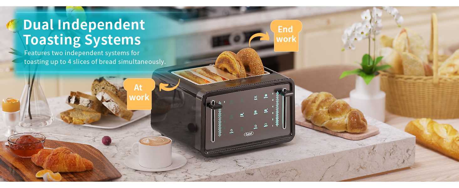 Gevi Toaster 4 Slice,Led Display Touchscreen Bagel Toaster