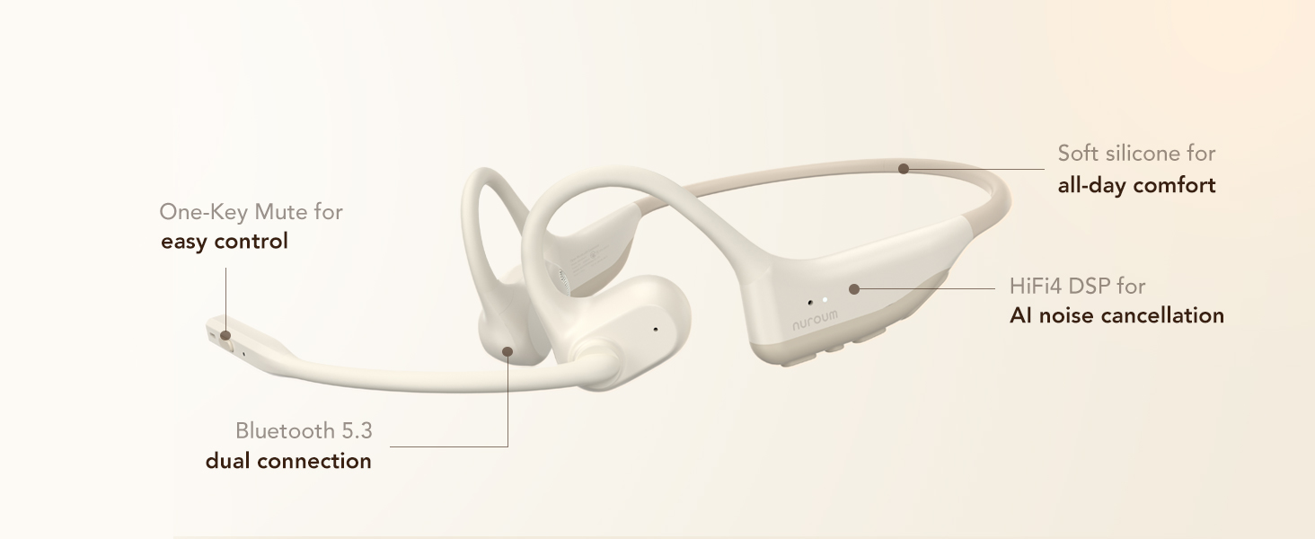 OW20B Open Ear Headphones with Mic, ENC Noise Cancelling Microphone